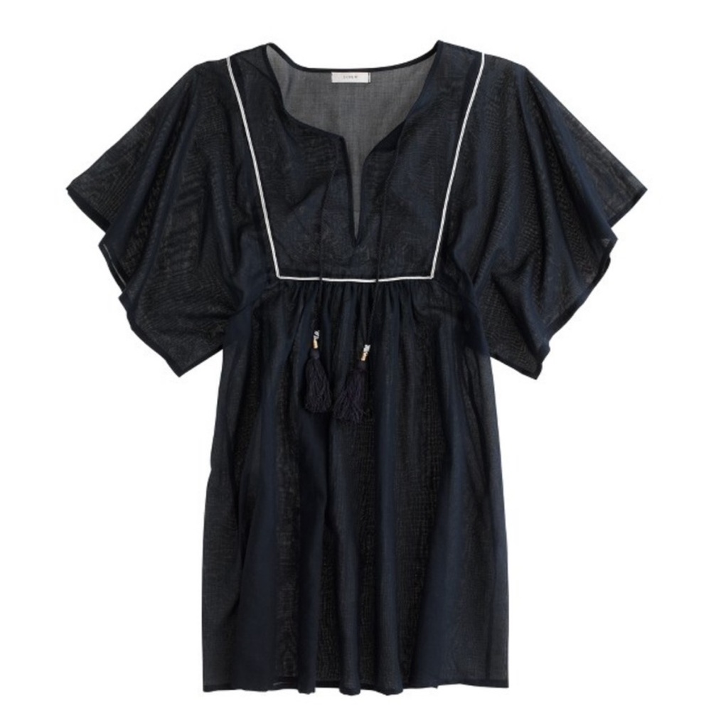 J. Crew metallic piped tassel beach tunic coverup mini dress navy silver XSmall